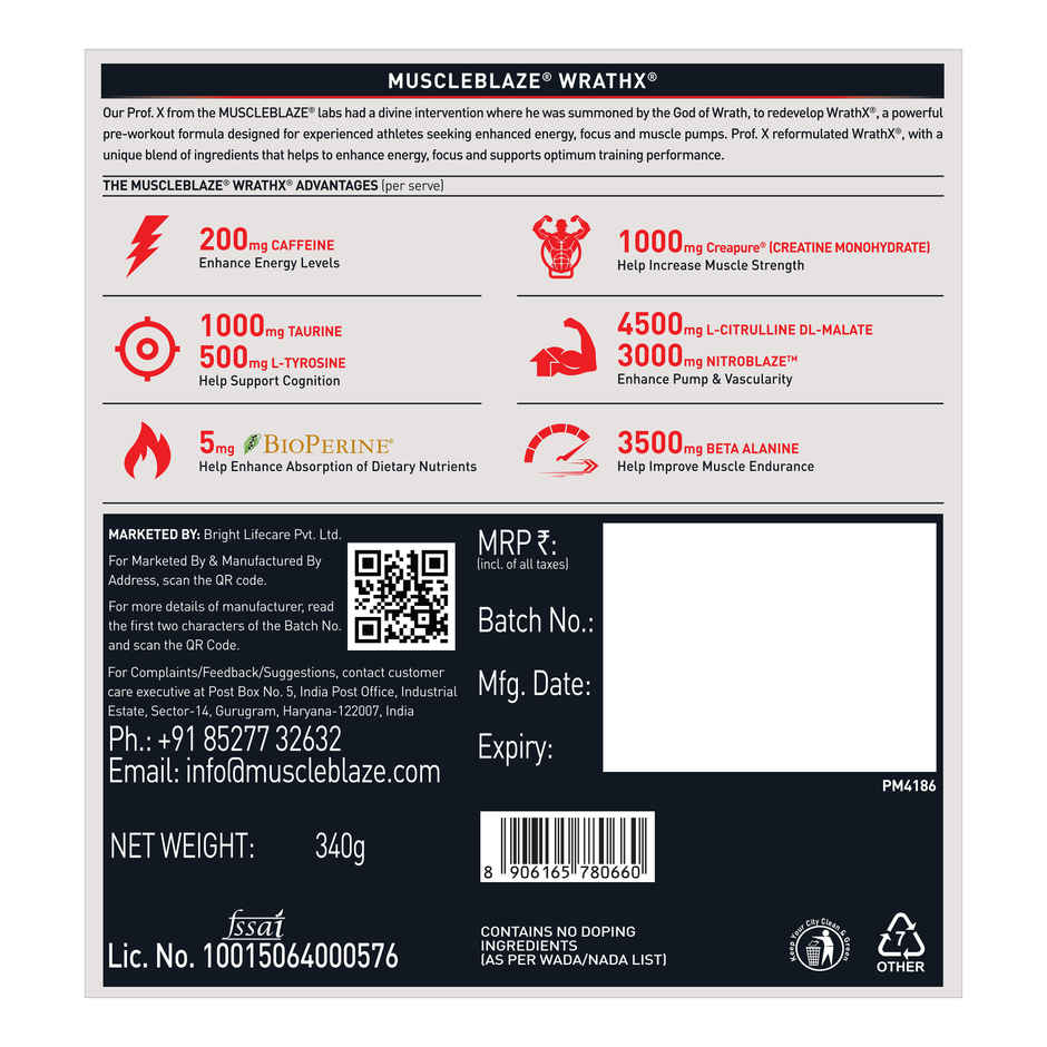 MuscleBlaze Pre Workout WrathX, (Cola Frost, 20 Servings)