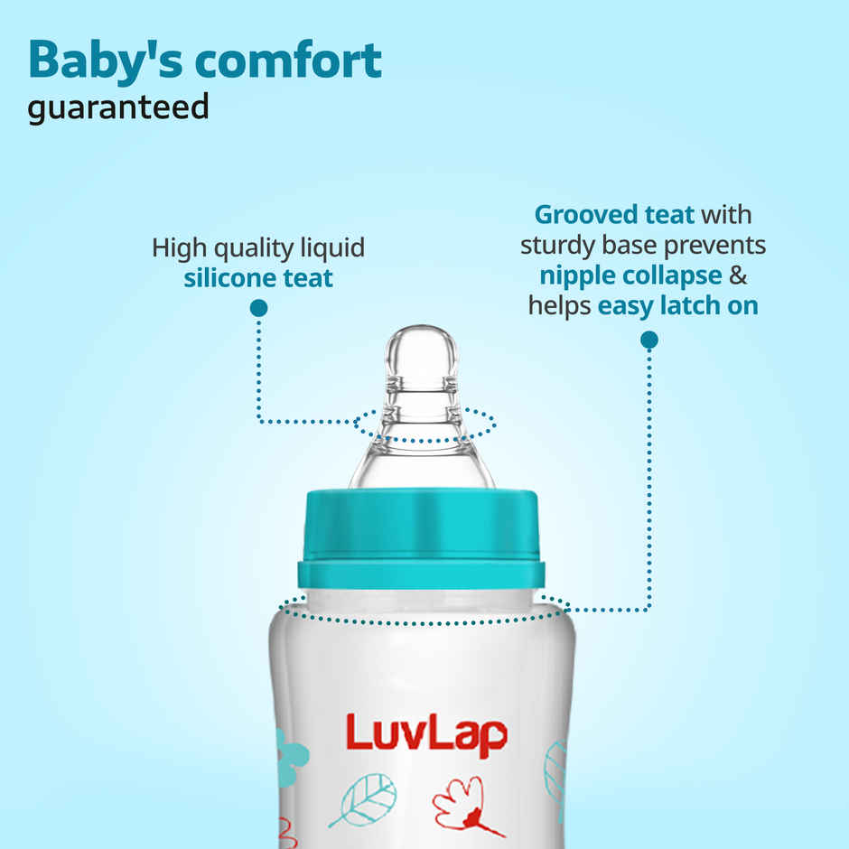 LuvLap Anti-Colic Slim/Regular Neck Essential Baby Feedding Bottle, 250ml, upto 3m+, BPA Free
