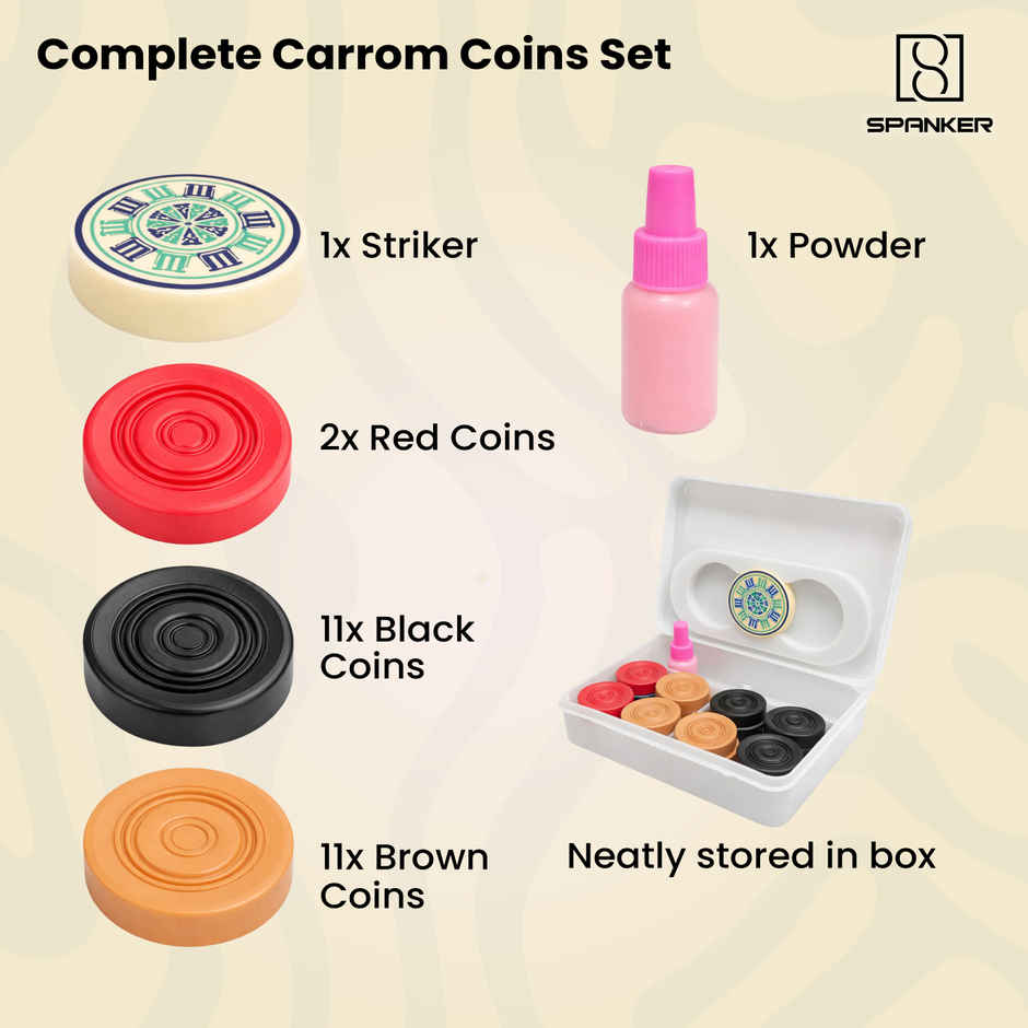 Spanker Sports Plastic Carrom Playing Coins Set with 1 Striker & Powder