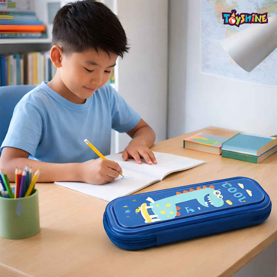 Toyshine Cool Dino EVA Hardtop Pencil Pouch Double Compartment | Blue