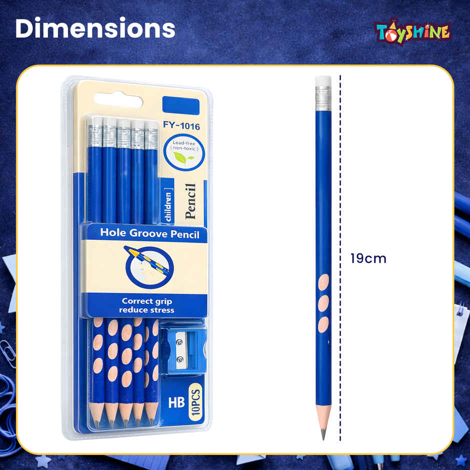 Toyshine HB Pencil Groove Grip with Eraser Sharpener Pencil Cap | Blue