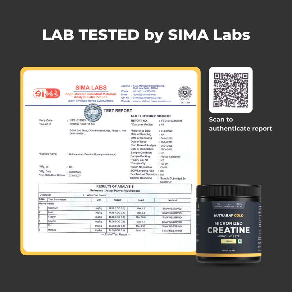 Nutrabay Gold Micronized Creatine Monohydrate Lemon