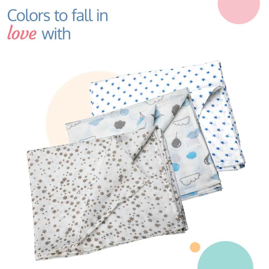 LuvLap 100% Cotton Muslin Swaddle Set, Printed Mulmal Muslin Swaddle Wrap, 0-18 Month+