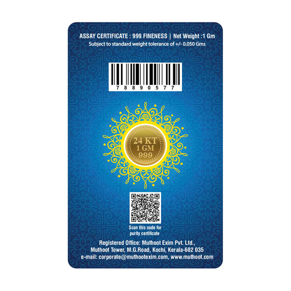 24 Karat 999 Pure Gold Coin | Lakshmi Design |1 g | Muthoot Exim