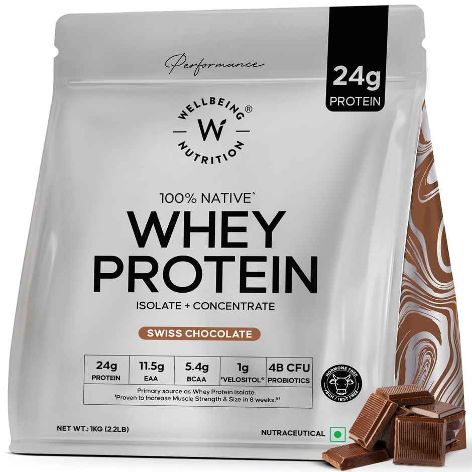 Wellbeing Nutrition Whey Protein Isolate | Concentrate Blend Swiss Chocolate | 24G Protein