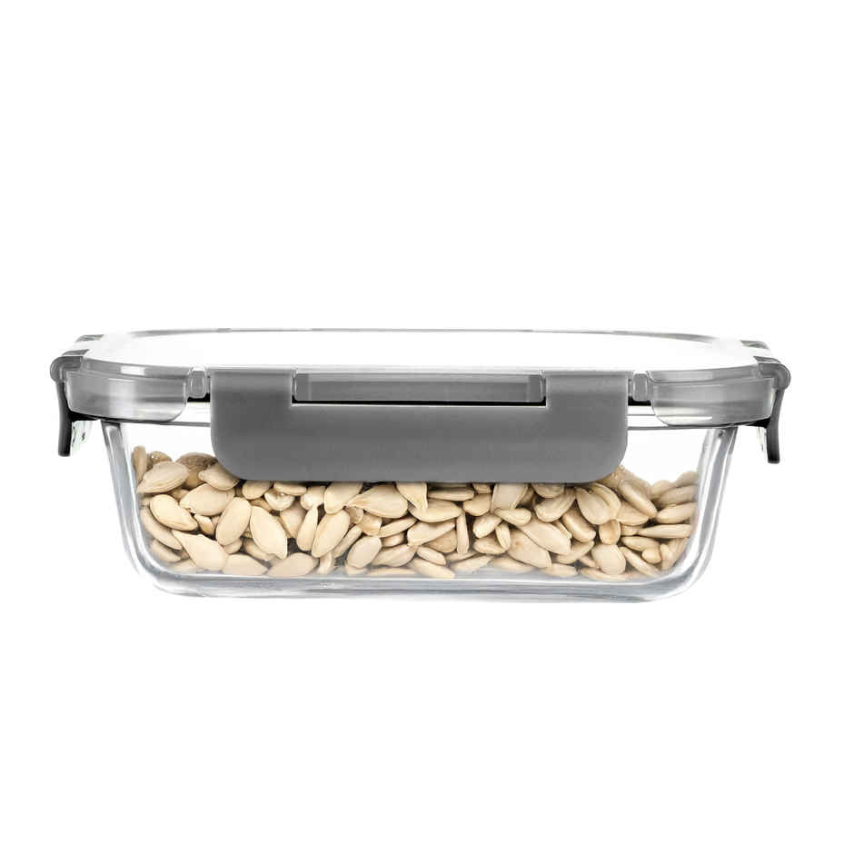 Cutting EDGE 370ml Borosilicate Glass Lunch Box|Set of 1 |Detachable Lock Lid |Microwave Safe |Grey