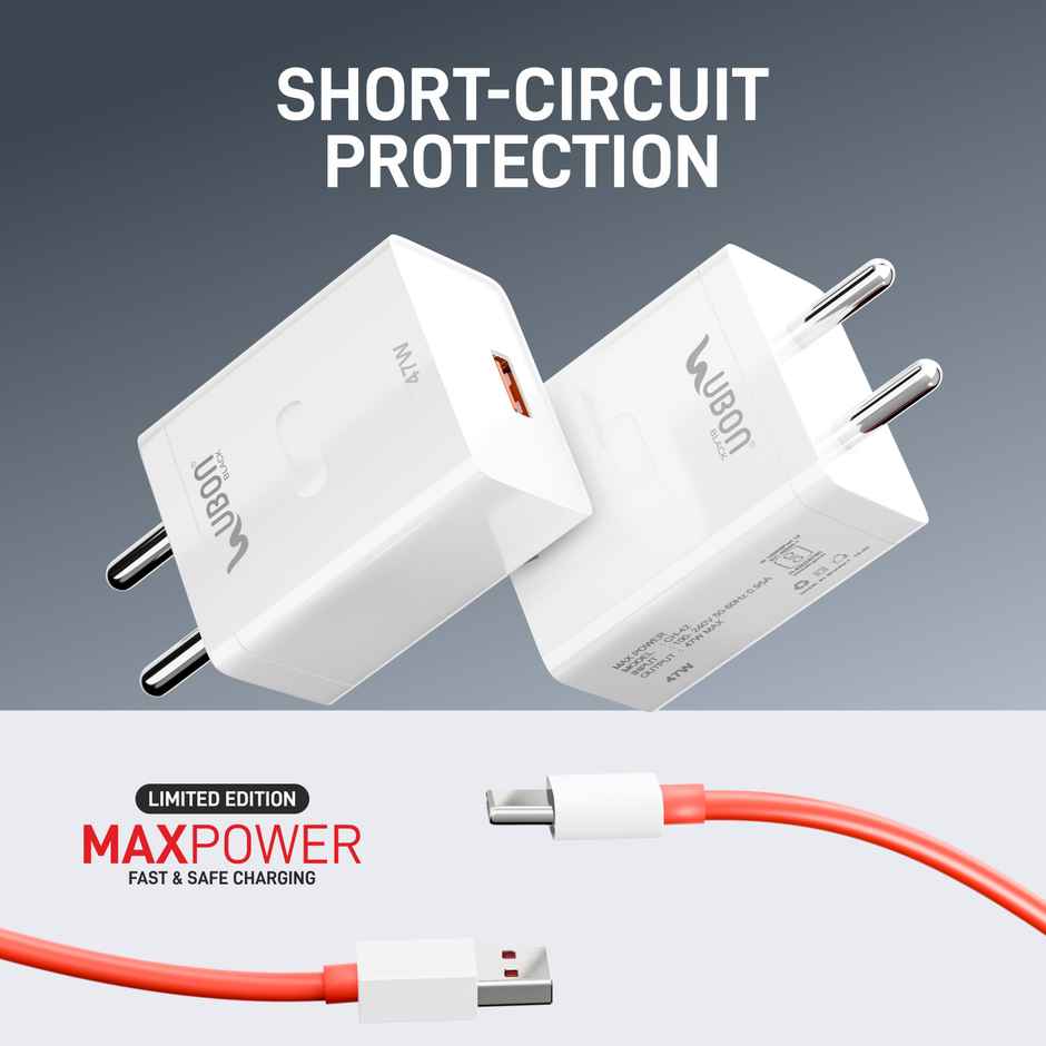 UBON 47W Fast Charging Charger with USB Port | Type C Cable Included
