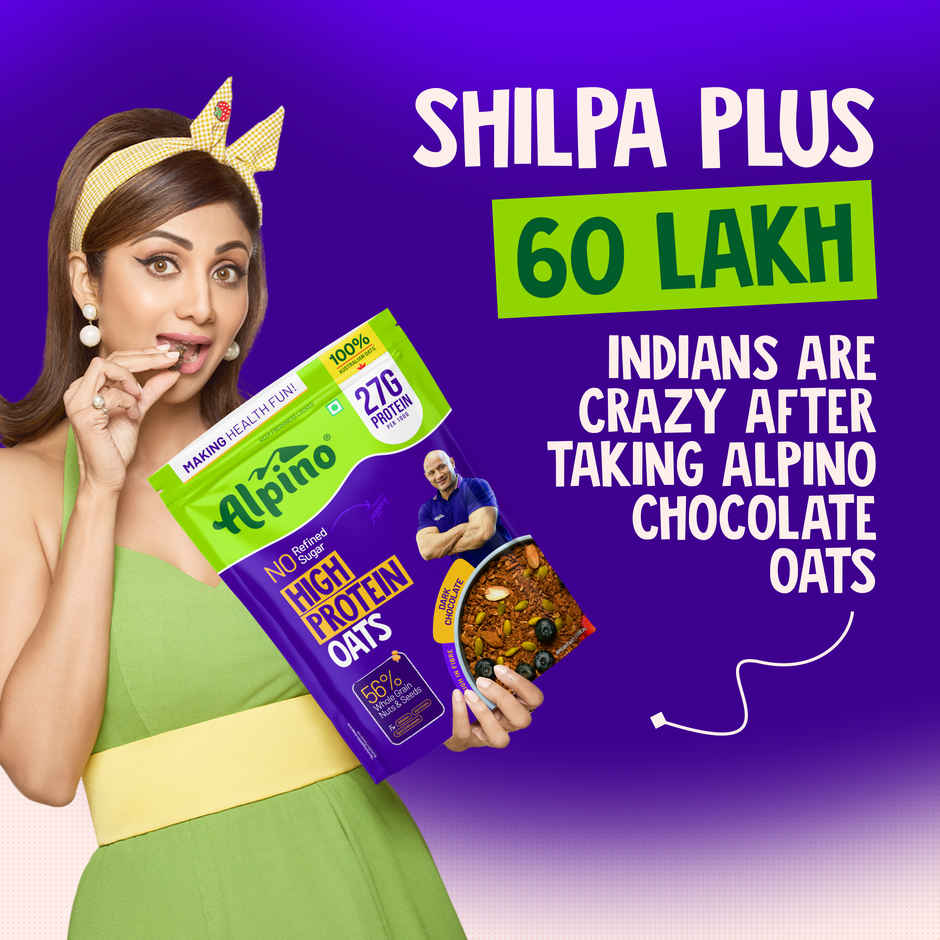 Alpino 25g High Protein Oats Dark Chocolate with Dry Fruit Nut & Seed Mix | No Refined Sugar & Salt