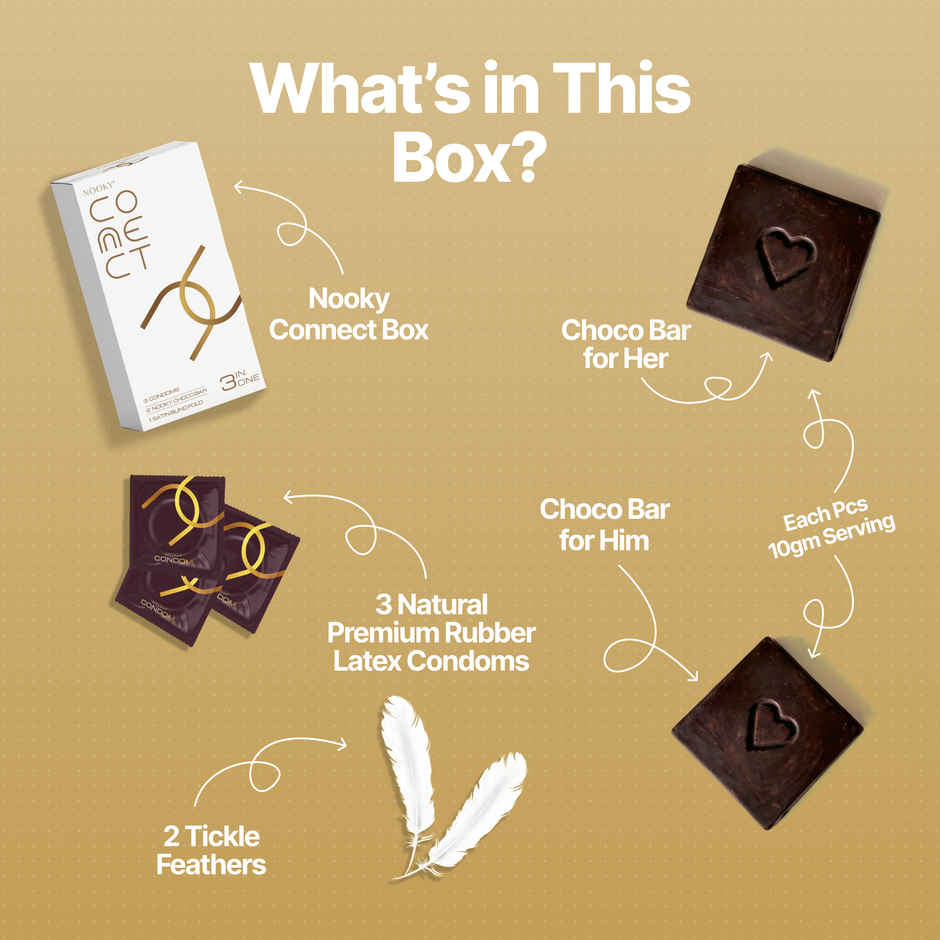 Nooky Connect 3 in 1 Condom Intimacy Kit Condoms Chocolates Tickle Feathers Couple Gift