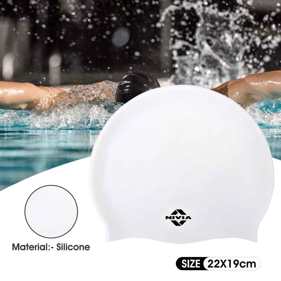 Nivia Classic Silicone AduLiter Swimming Cap - White