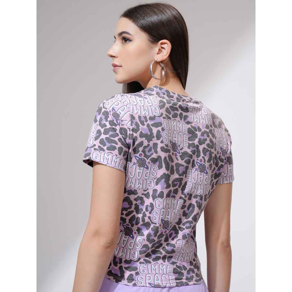 Tokyo Talkies Women's Printed Cropped Front Tie Up T-shirt | Multicolour - L