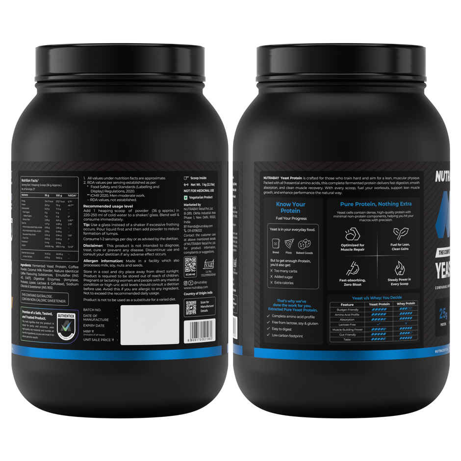 Nutrabay Yeast Protein Powder | Cold Coffee 25 g Protein 6.7 g BCAA Per Scoop