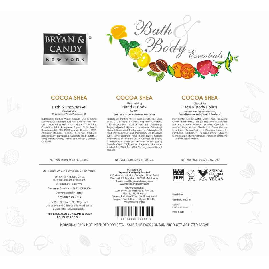 Bryan & Candy Cocoa Shea Heart Kit|Shower Gel|Hand-Body Lotion|Body Polish|Loofah|Pack Of 3