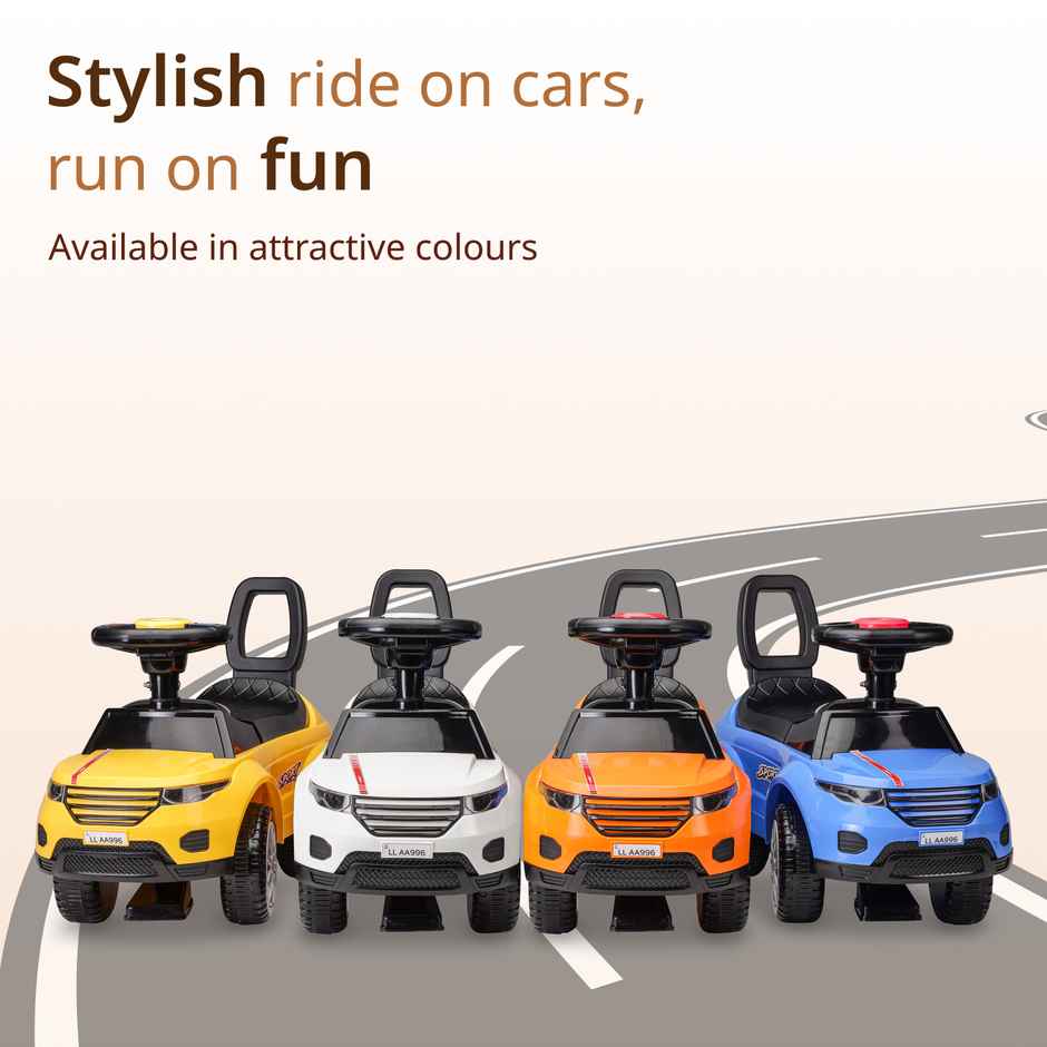 LuvLap Starlight Ride On Car with Music Horn Push Handle Backrest Guard Orange for Kids 1-3 Years