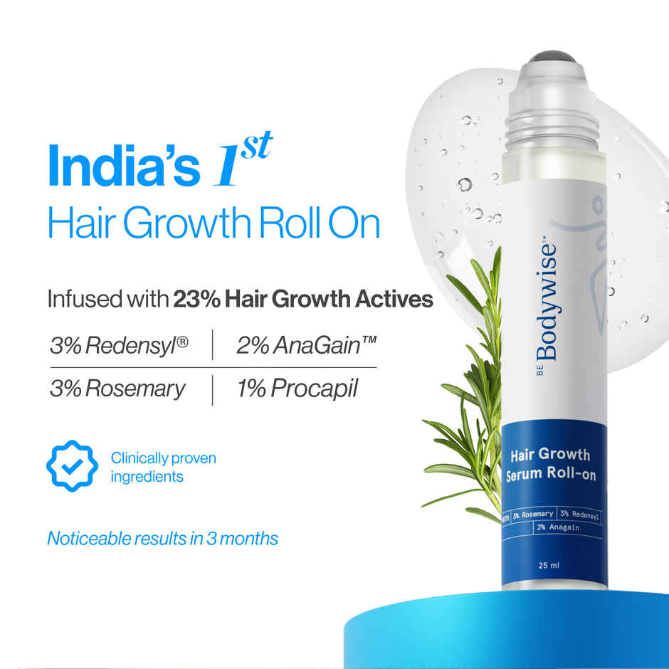 Be Bodywise 30 Mcg Biotin Hair Gummies | Stronger Hair & Nails (1pc) & Be Bodywise 3% Rosemary Hair Growth Serum Roll-On (25ml) Combo