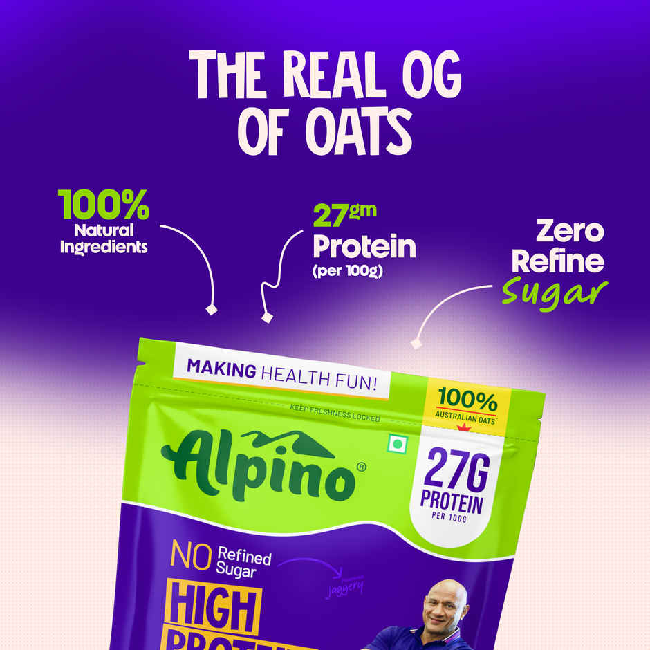 Alpino 25g High Protein Oats Dark Chocolate with Dry Fruit Nut & Seed Mix | No Refined Sugar & Salt