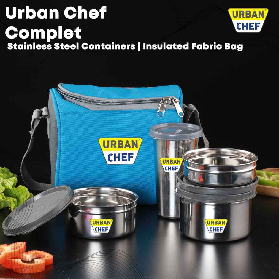 Urban Chef Complet Insulated Fabric Bag Leak Proof Lunch Box | 3 Stainless Steel Containers