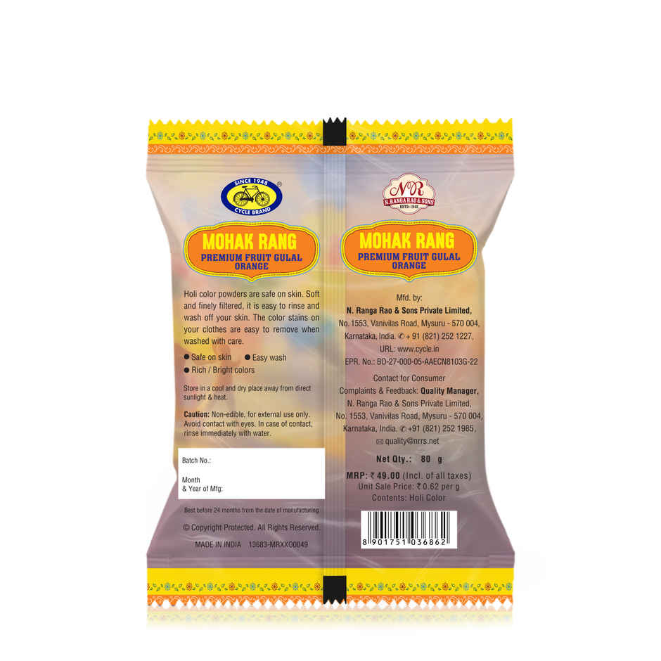 Mohak Rang Fruit Holi Gulal | Premium Orange | Cycle