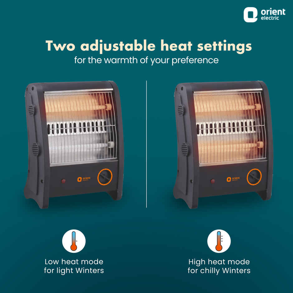Orient Electric Quartz Room Heater| Qh800Asq |800 Watts Power|2 Heating Rods|1 Year Warranty| Black