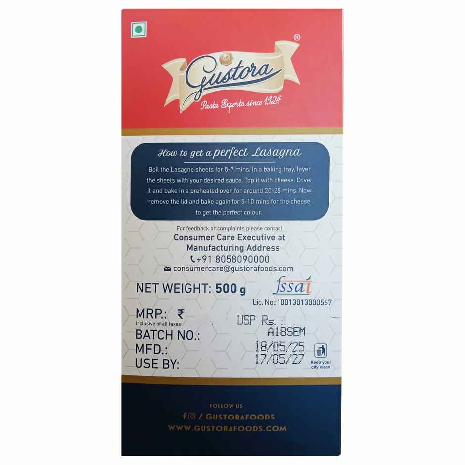Gustora Lasagne Pasta