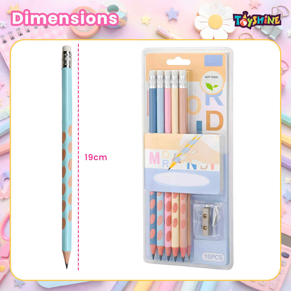 Toyshine HB Pencil Groove Grip with Eraser Sharpener Pencil Cap