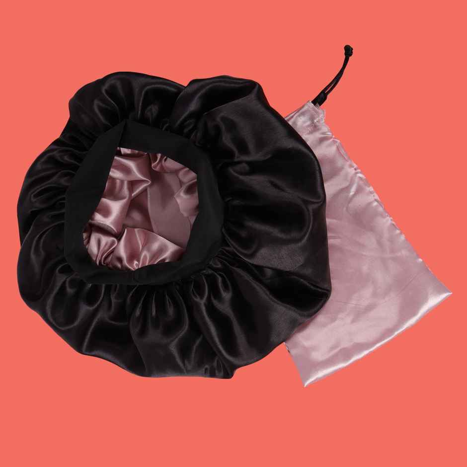 Matkooz Satin Wide Elastic Bonnet/Sleeping Cap A (Black)