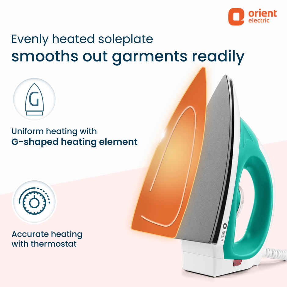 Orient Electric Fabrishine 1000W Dry Iron with Non-Stick German Weilburger Coated 