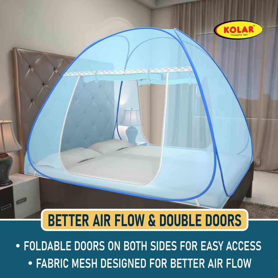 Kolar Foldable Mosquito Net For Double Bed | Blue - 6.5 x 6.5 ft