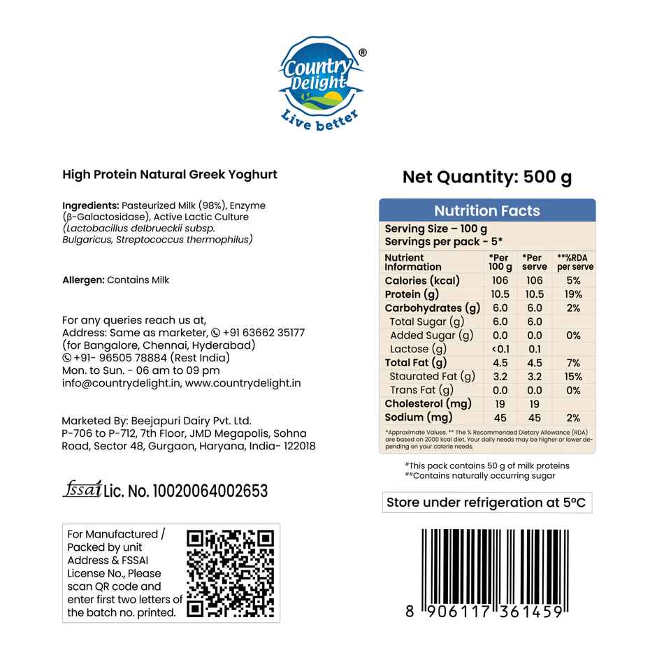 Country Delight 50g Protein Natural Greek Yoghurt