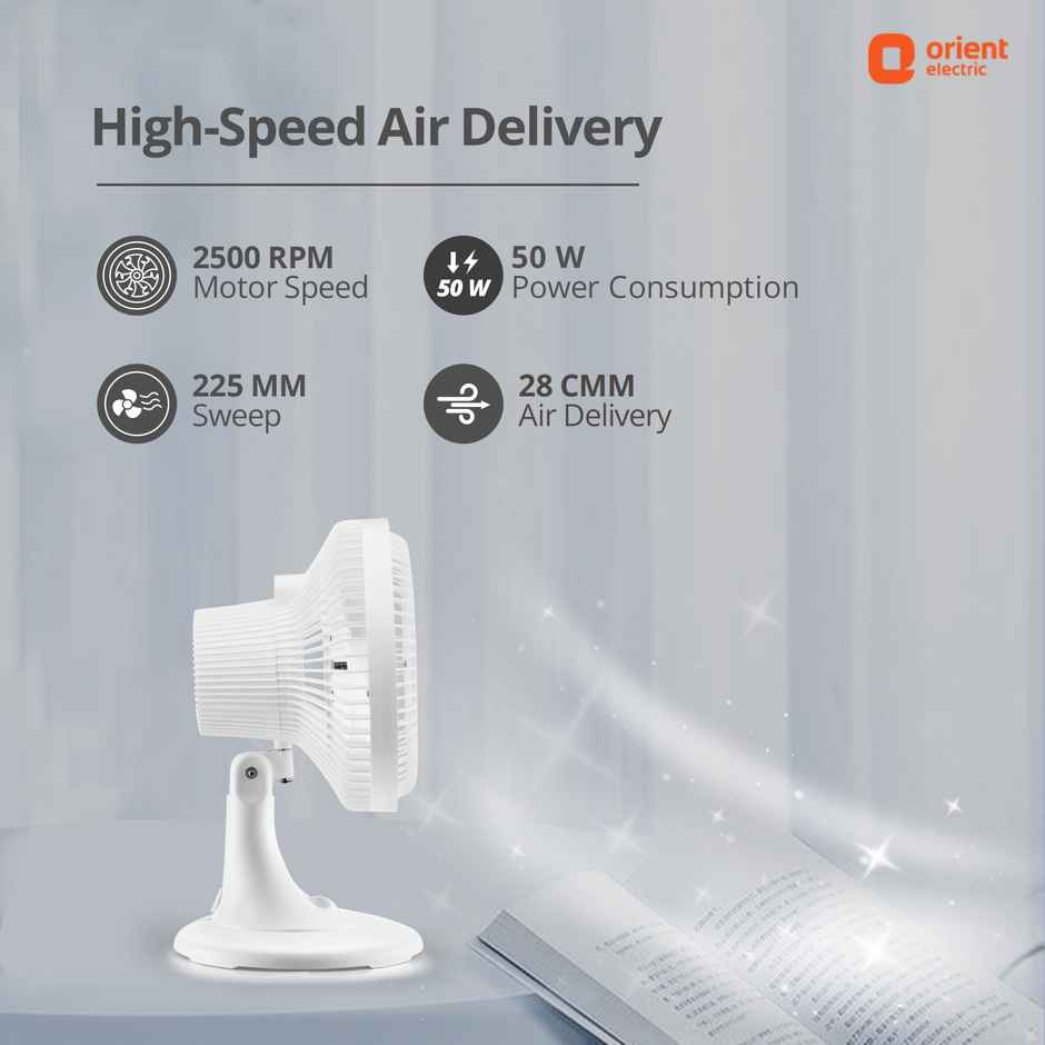 Orient Electric PP Plastic Zippy Pro Table Fan, 225mm, White