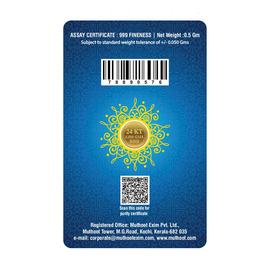 24 Karat 999 Pure Gold Coin | Lakshmi Design| 0.5 g | Muthoot Exim