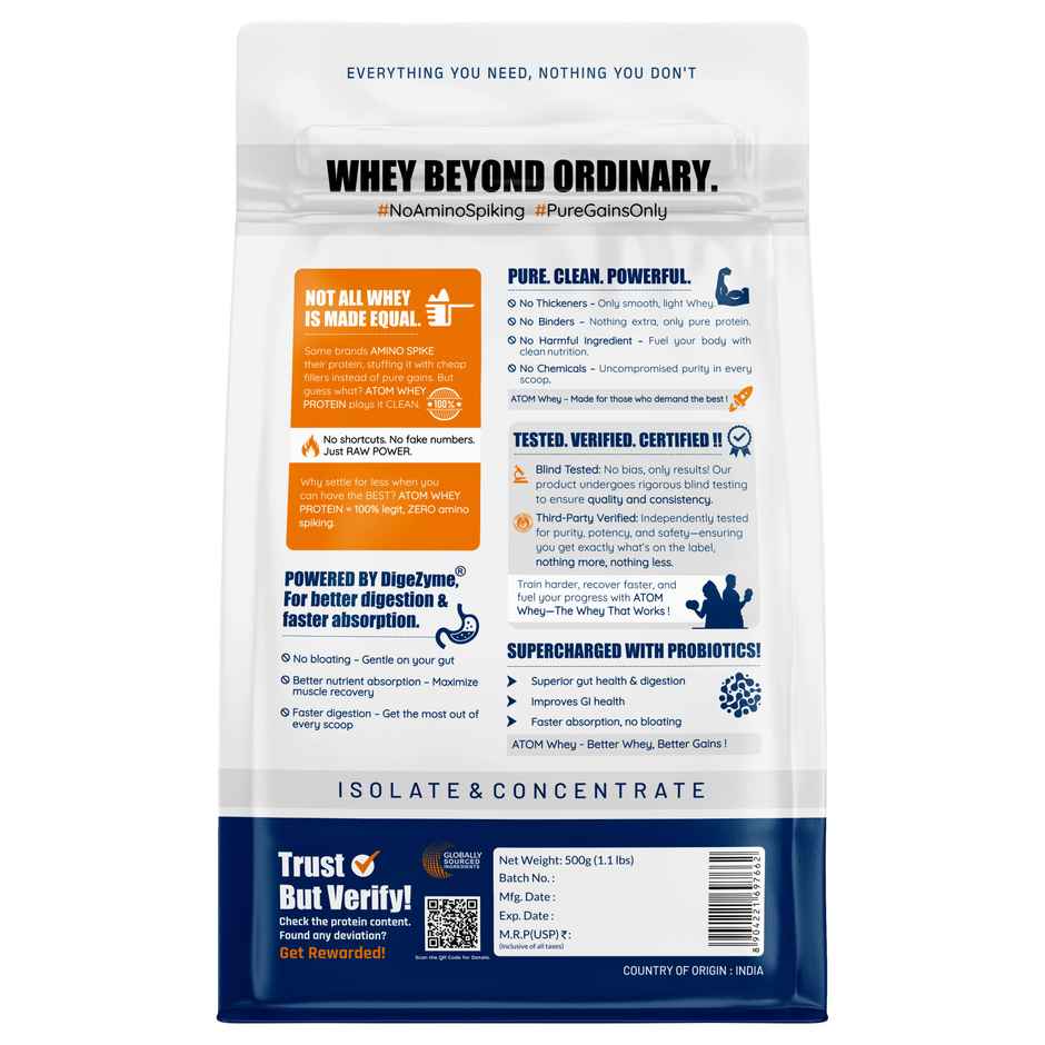 As-It-Is Nutritionconcentrate 80% - Whey Protein (1kg) & As-It-Is Atom Whey Protein With Digestive Enzymes - Double Rich Chocolate (500g) Combo