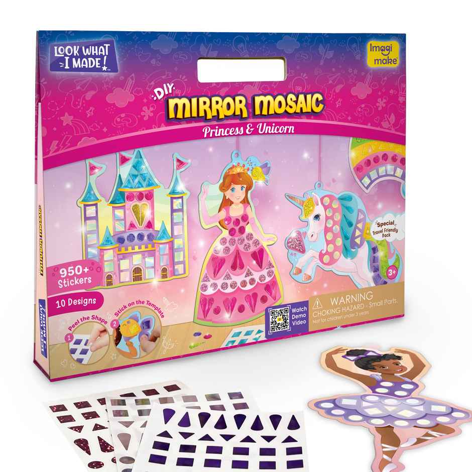 Imagimake Mosaic Kit | Princess & Unicorn | Mirror Art Toy | Magical Creative Gift