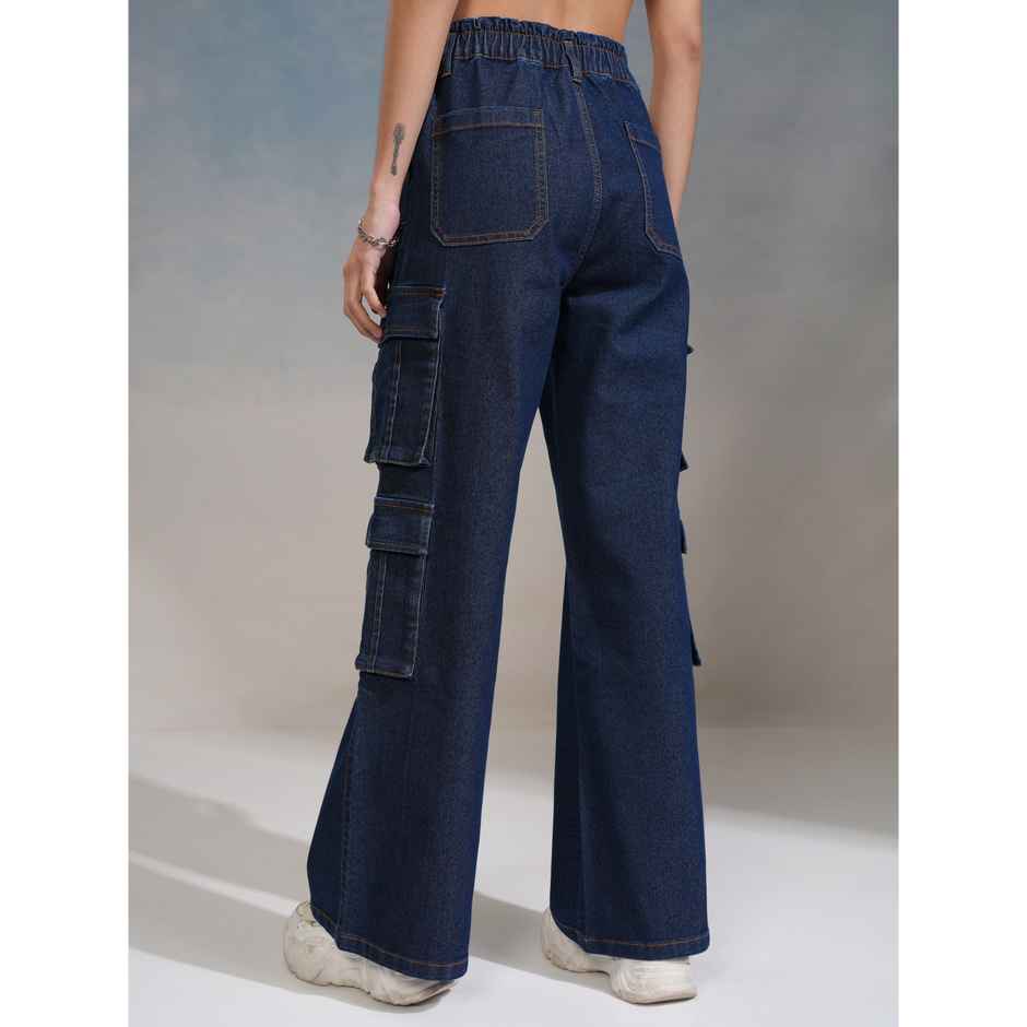 Tokyo Talkies Women's Straight Fit Cargo Jeans | Dark Blue - M