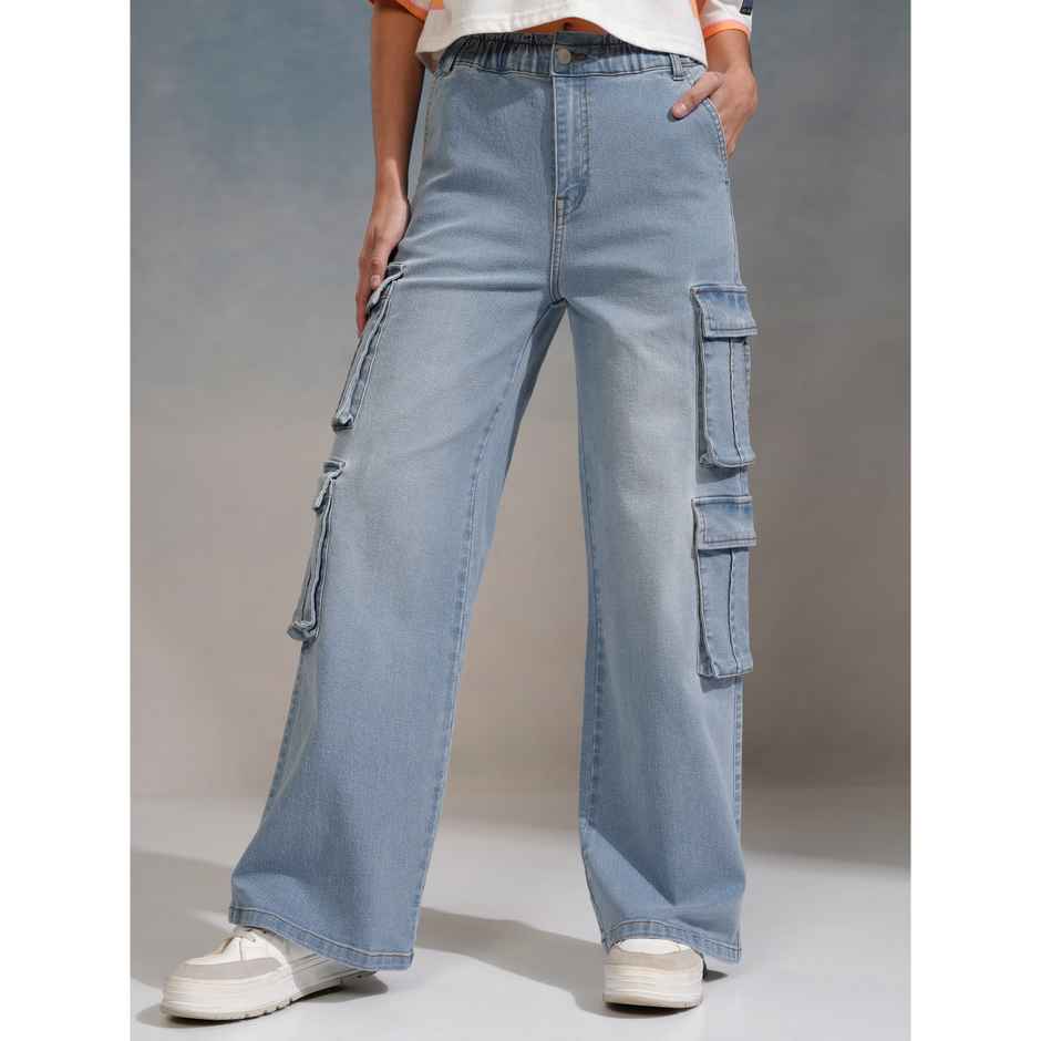 Tokyo Talkies Women's Straight Fit Cargo Jeans | Blue - 34