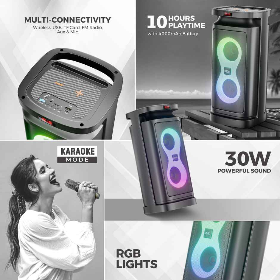 UBON SP-29 Rockstar Wireless Speaker with RGB Lights | Wireless Mic | Deep Bass | 10H Playtime