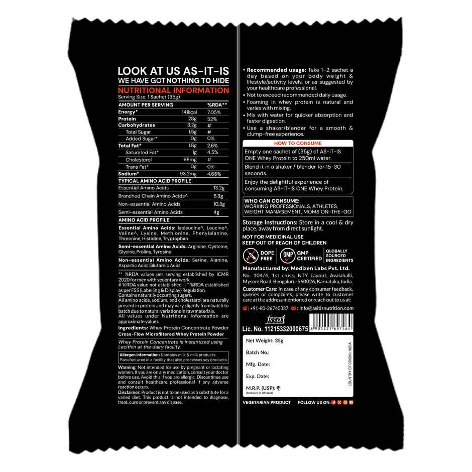 AS-IT-IS ONE Whey Protein Concentrate | 28g Protein | Unflavoured