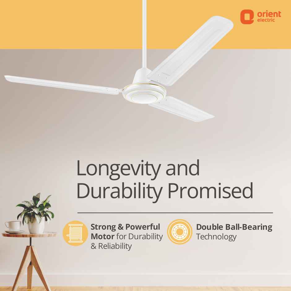 Orient Electric Apex-FX Ceiling Fan, 50 Watts, 1200mm/48 Inches, Efficient Fan| Rust Resistant | Strong and Powerful Motor - White