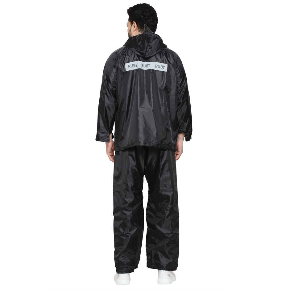 Fendo Ruby Aarush Rain Coat for Men with Adjustable Hood and Pocket | Black | XL