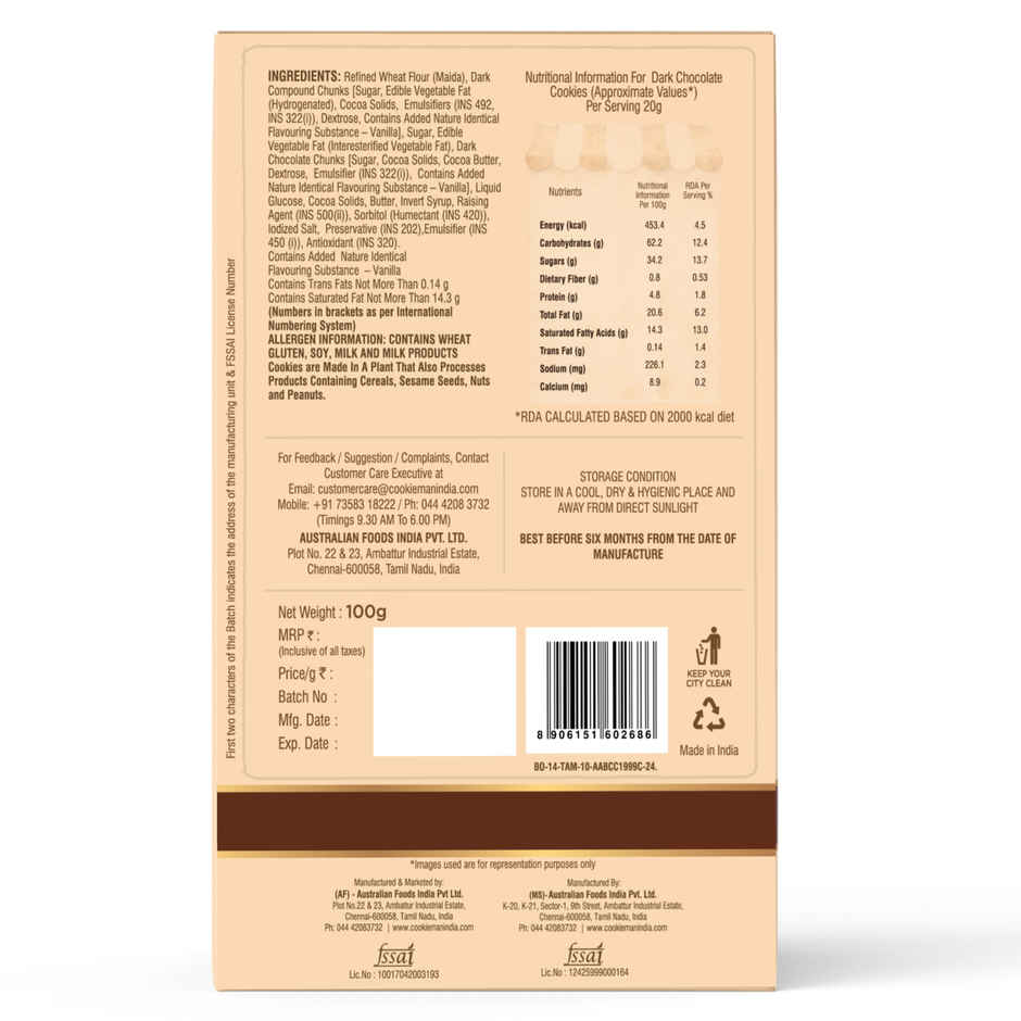 CookieMan Premium Dark Chocolate Cookies Biscuits