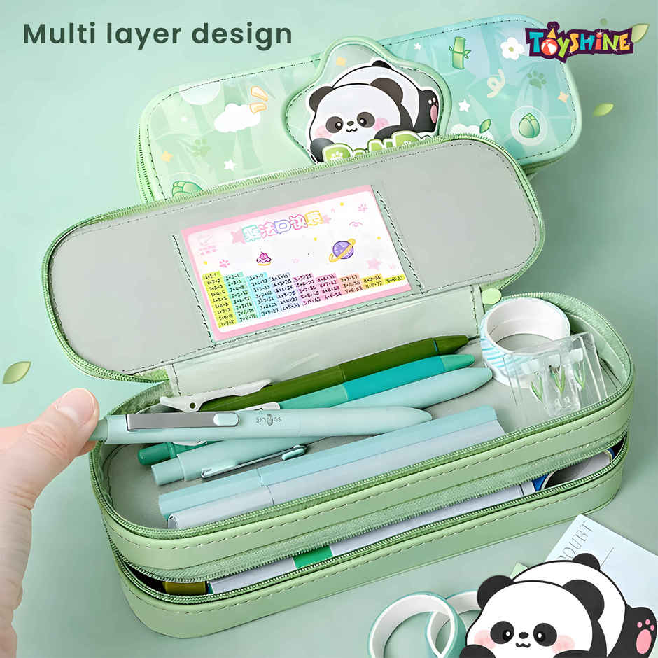 Toyshine EVA Panda Pencil Pouch 2 Compartment Soft Handheld Case | Green