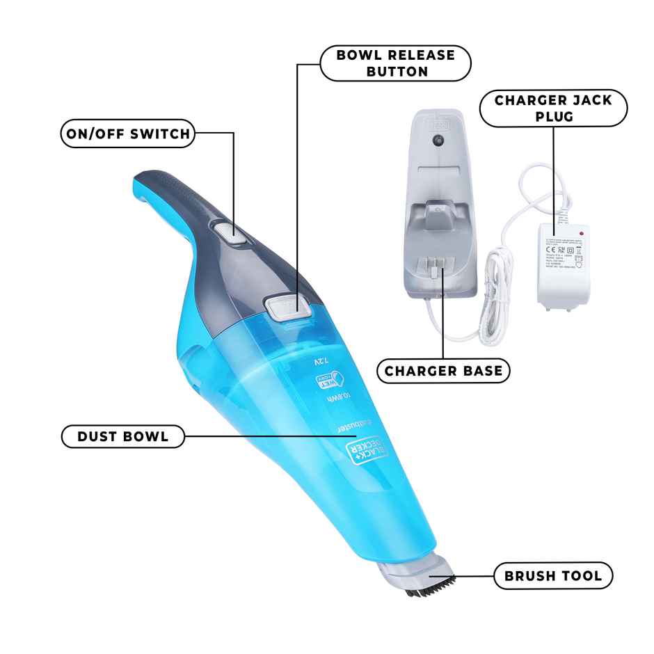 BLACK+DECKER WDC215WA-IN 7.2 V 10.8 W Wet and Dry Cordless Dustbuster, Handheld Vacuum Cleaner