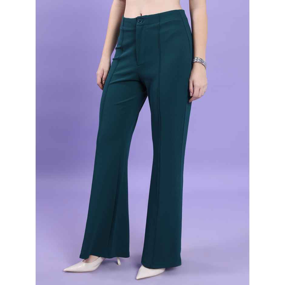 Tokyo Talkies Women's Flared High Rise Bootcut Trouser | Teal - 32