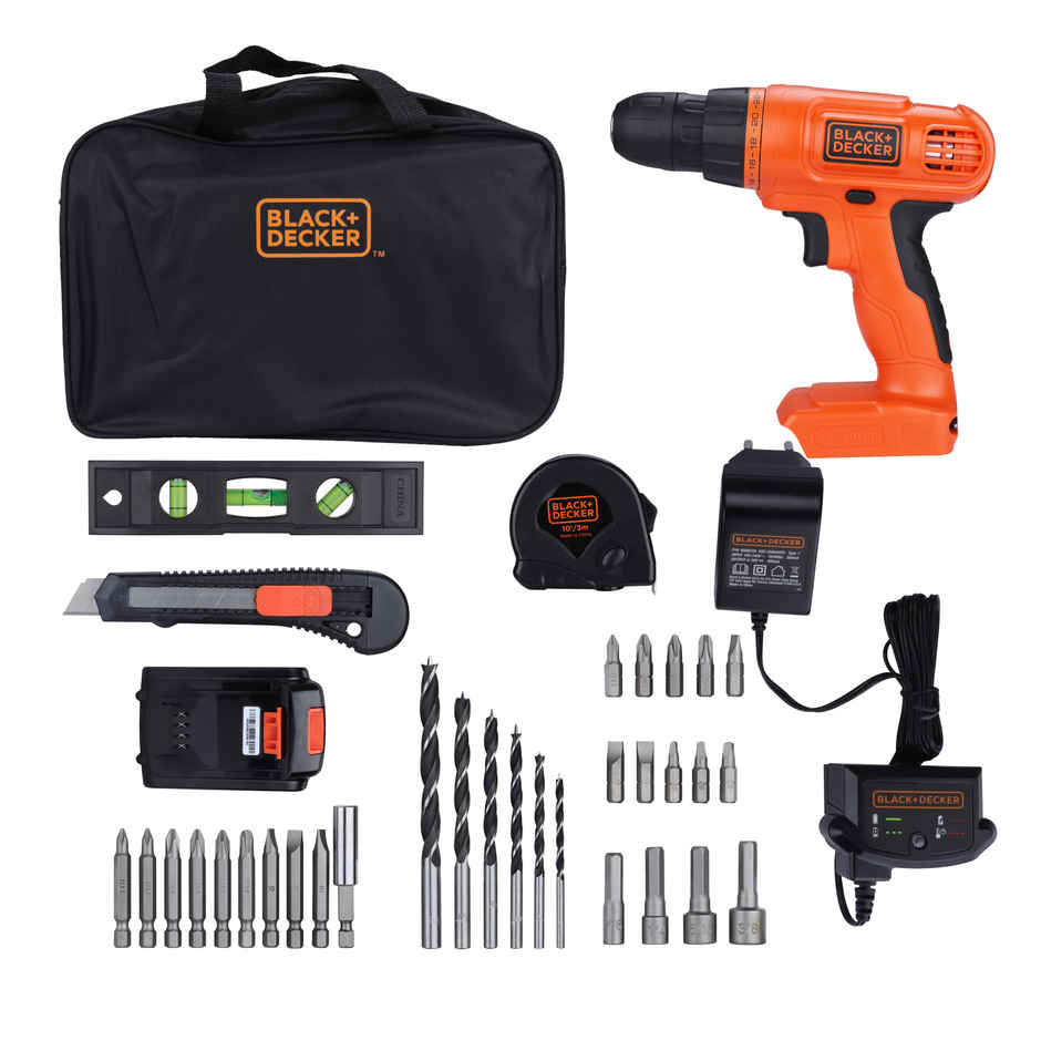 BLACK+DECKER BDCD120VA-IN 20V Li ion Cordless MAX Drill & Home Tool Kit, 10mm Chuck Size, 34 Pieces