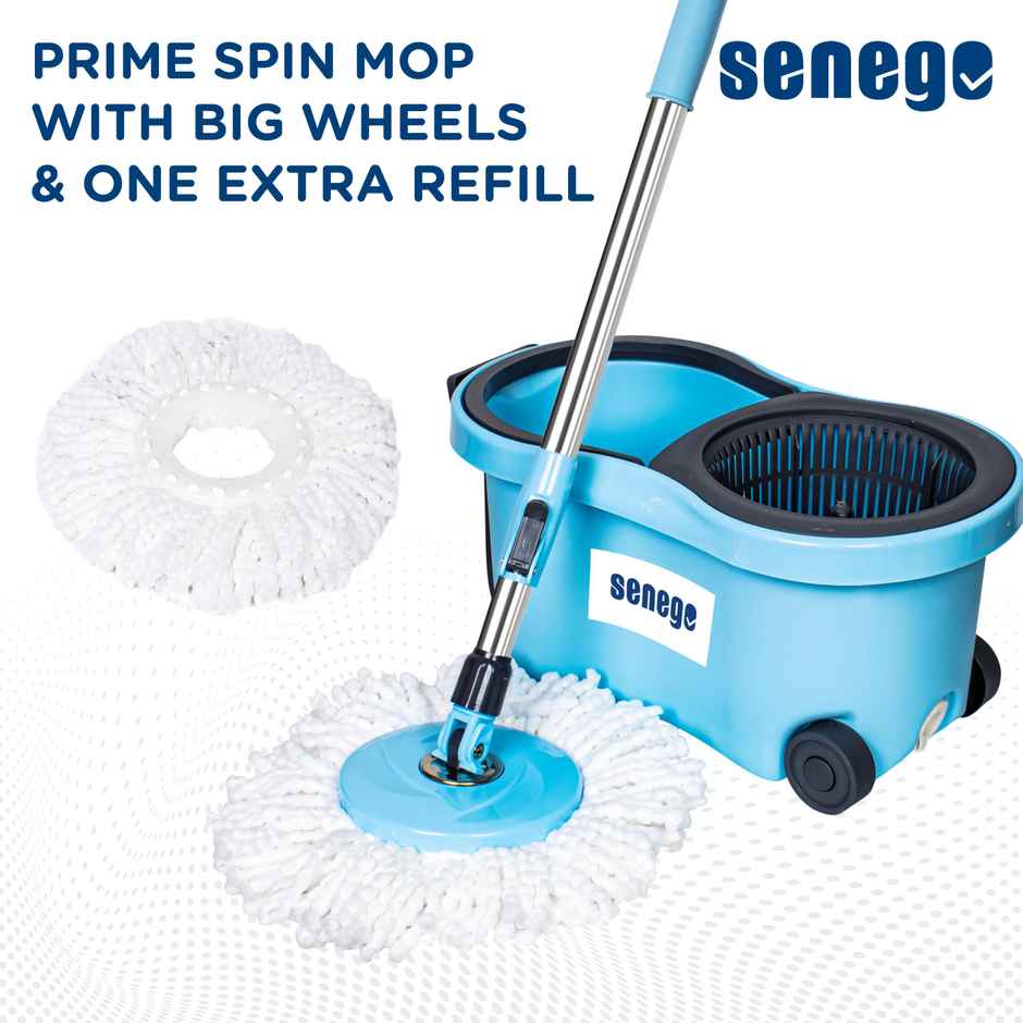 Senego Twin Bucket Spin Mop with Wheels | Blue - 2 Refills