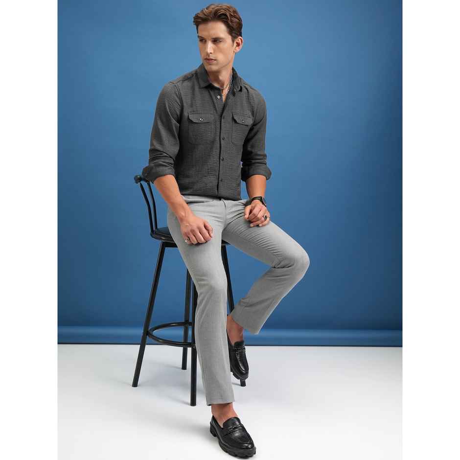 Locomotive Men's Linen Solid Utility Pocket Shirt | Dark Grey - S