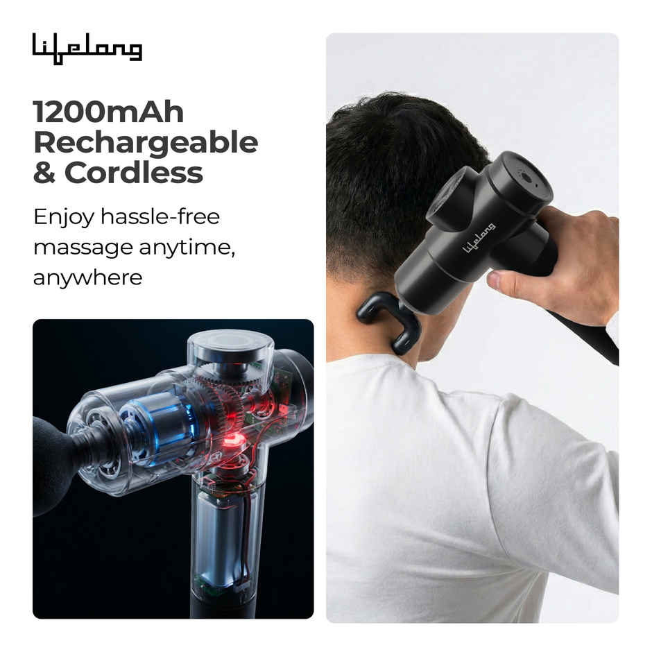 Lifelong Percussion Massage Gun | Full Body Pain Relief | Rechargeable | 6 Heads | Portable
