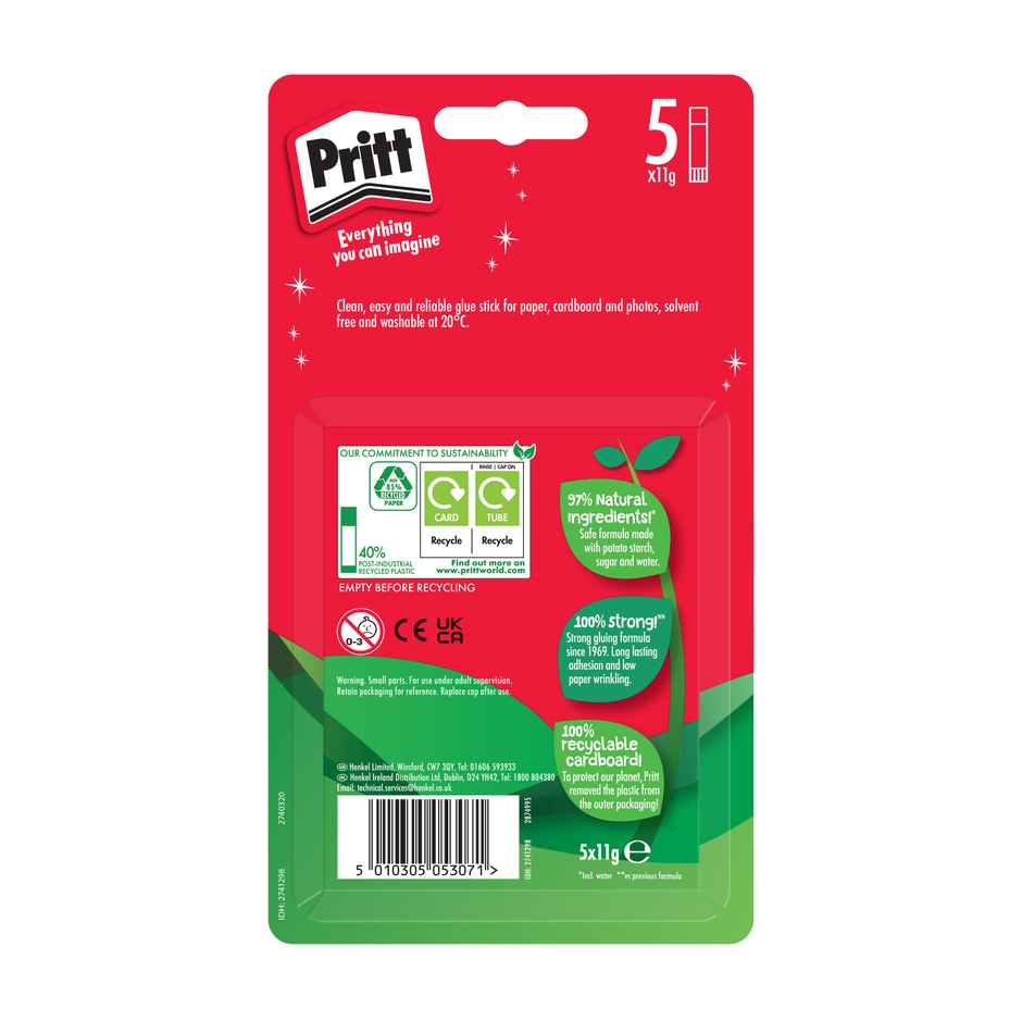 Pritt Glue Stick | Safe & Child-Friendly | Ideal For School&Oiffice | Clear Glue - Pack Of 5