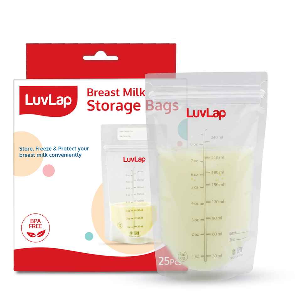 LuvLap Baby Breast Milk Storage Bags (Pack of 25), BPA Free, Transparent