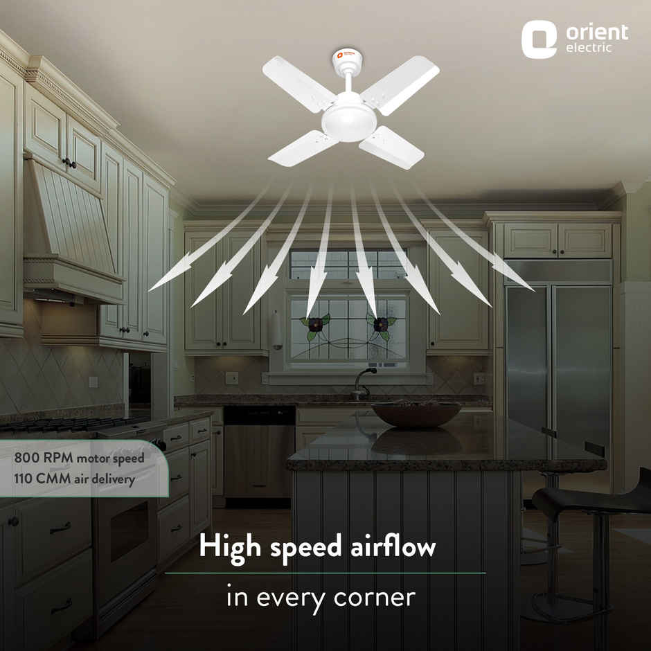 Orient Electric Aluminium Base New Air Plus Ceiling Fan, 600mm, 4 Blades, White